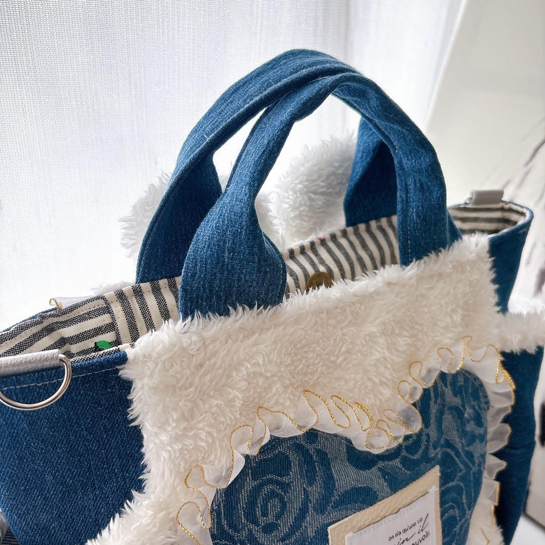 コヤンイサムチョン　バック　バラ模様マンドゥちゃん　デニム　トート