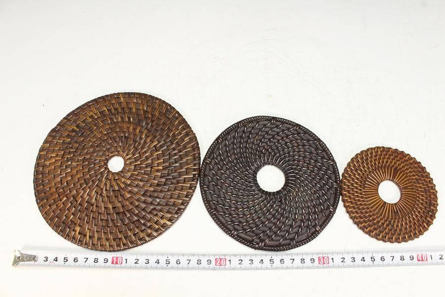 煎茶 古竹藤網 円形 瓶敷 大小 六件 まとめて(K-A908)