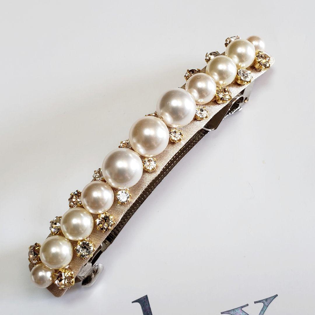新品　コンプレックスビズ　パール　スワロフスキー　ベージュ　バレッタ　セレモニー