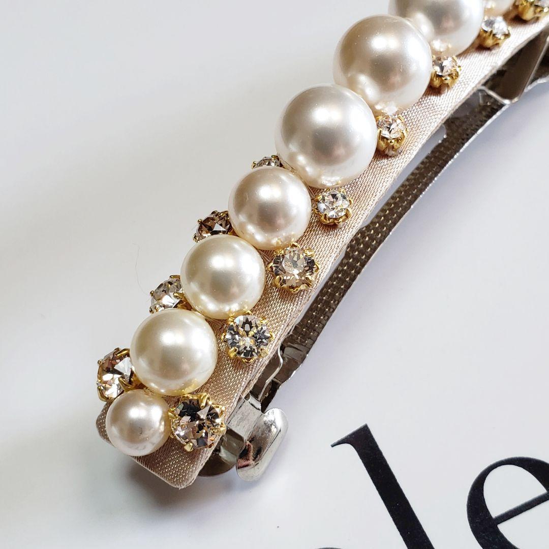 新品　コンプレックスビズ　パール　スワロフスキー　ベージュ　バレッタ　セレモニー