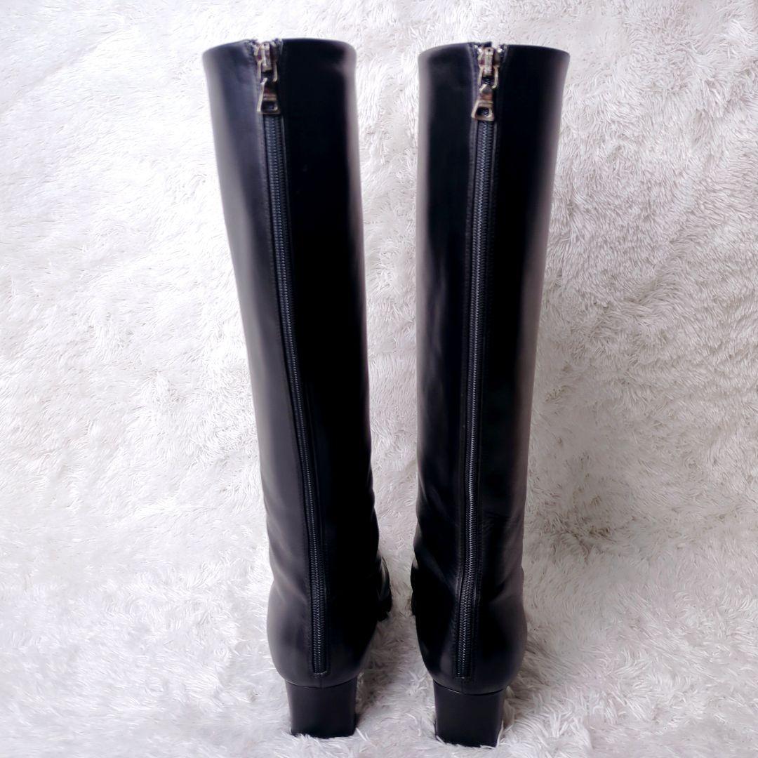 訳あり美品 プラダ ロングブーツ レザー ブラック 黒