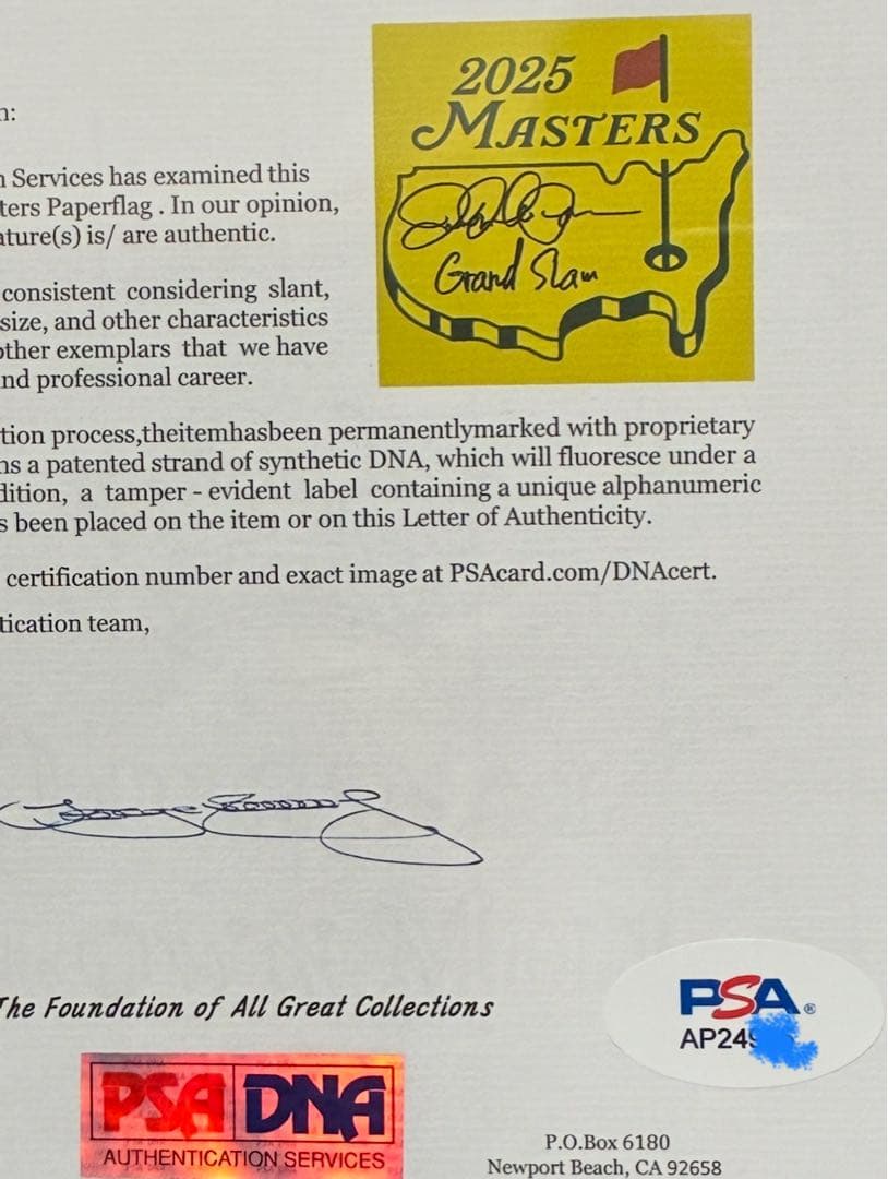 SALE！ローリーマキロイグランドスラム２０２５年マスターズ直筆サイン鑑定書付