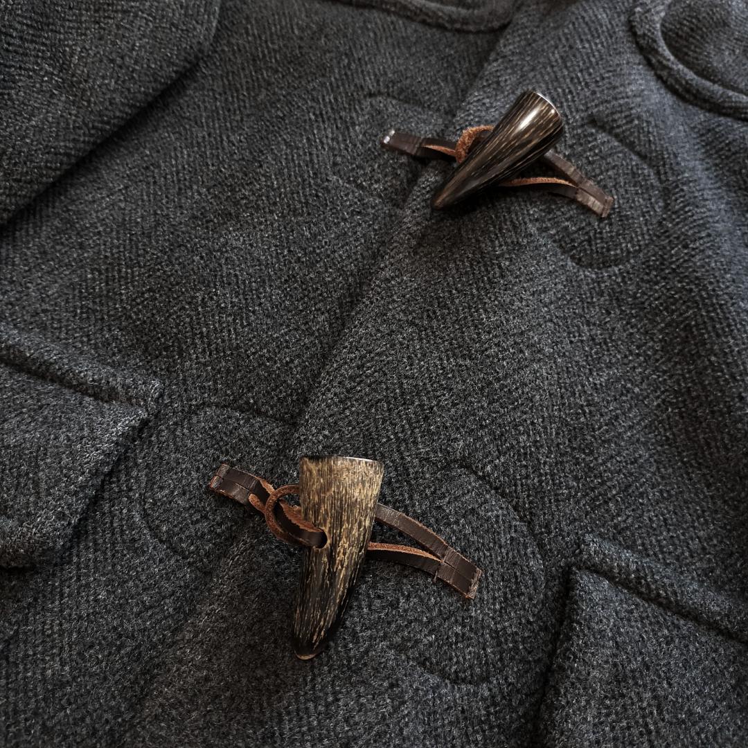 希少 moorbrook生地 ウールヘリンボーンダッフルコート チャコールグレー