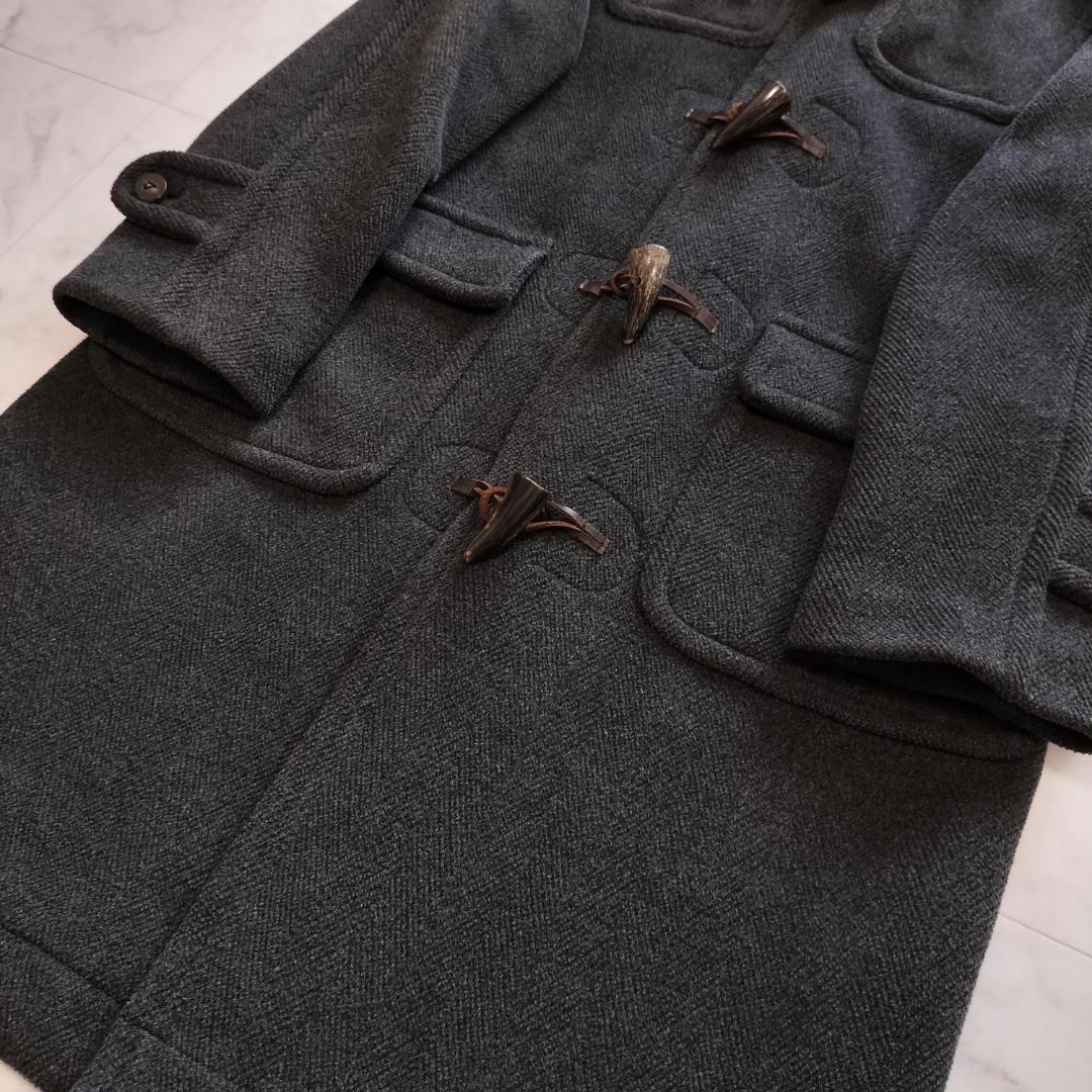 希少 moorbrook生地 ウールヘリンボーンダッフルコート チャコールグレー
