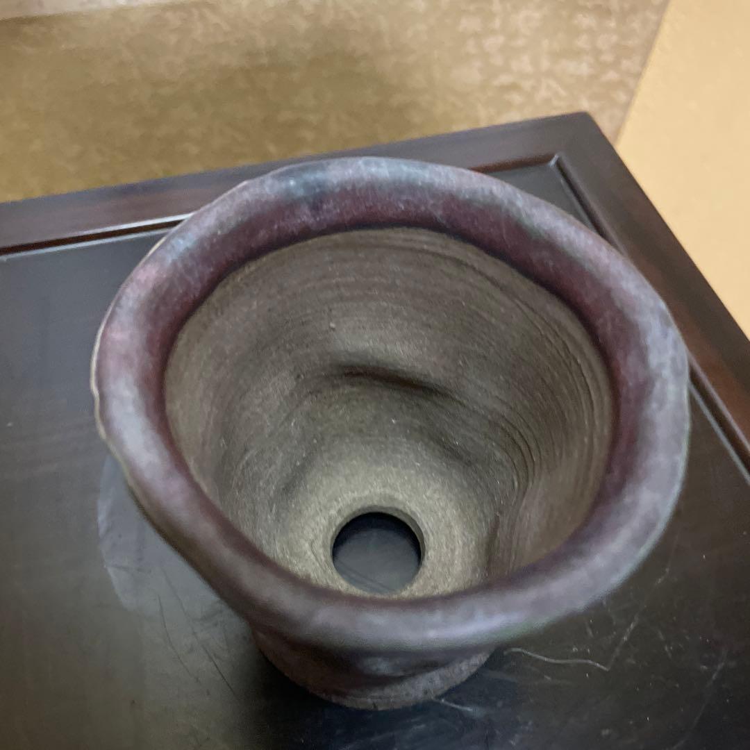 【中古】盆栽鉢 陶翠 小型 直径(約)8.5cm 丸鉢 色絵 春景 山水図 手描