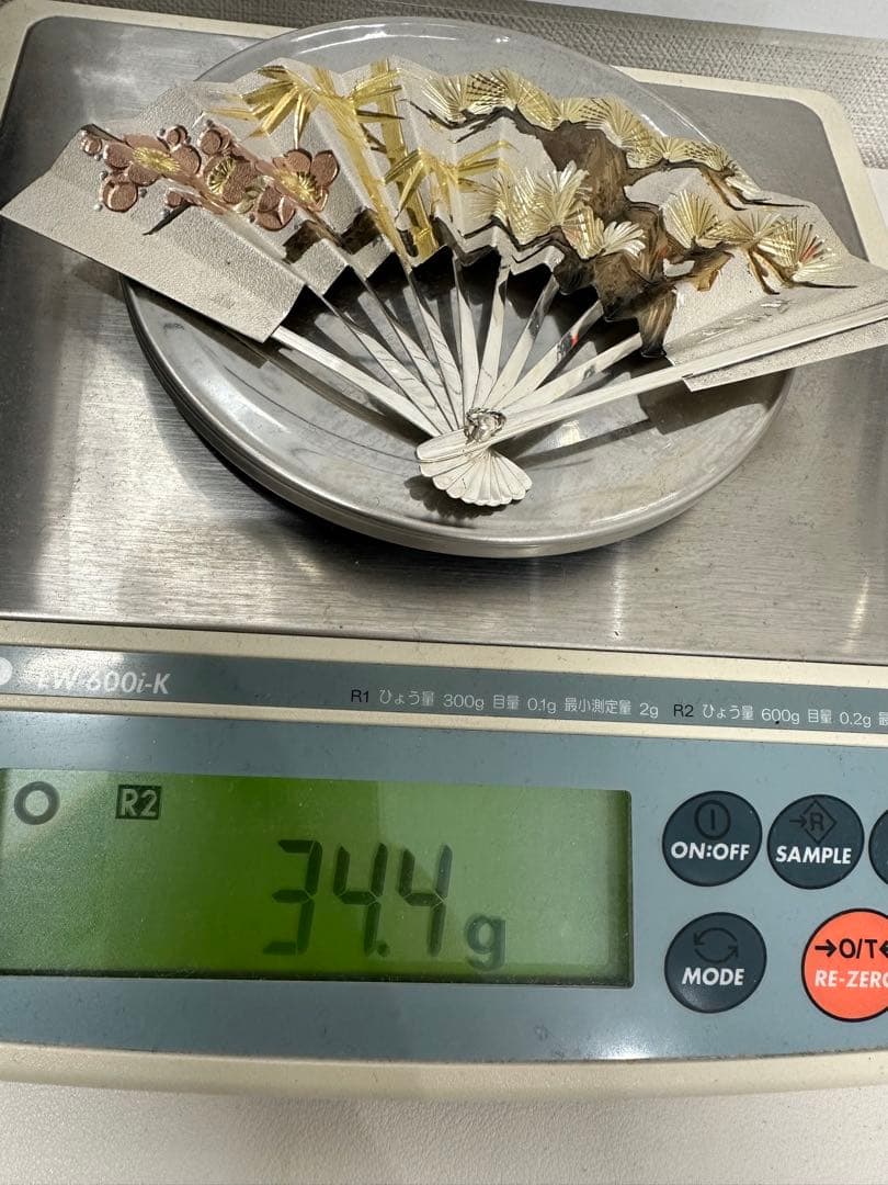 純銀製飾り扇　武峰作　純銀細工