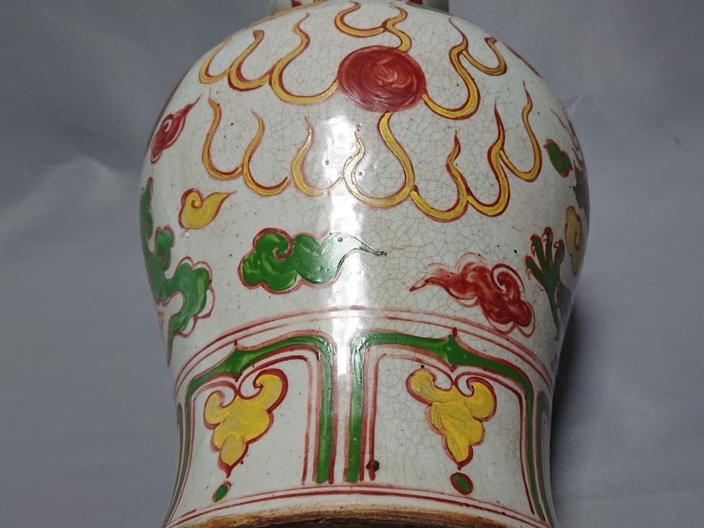 コレクター収集品　中国　明時代　五彩色絵　龍文大瓶　高さ36.8cm