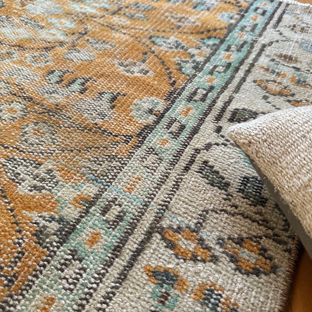 59×147オレンジボタニカル　擦れ　ランナー　トルコヴィンテージラグ