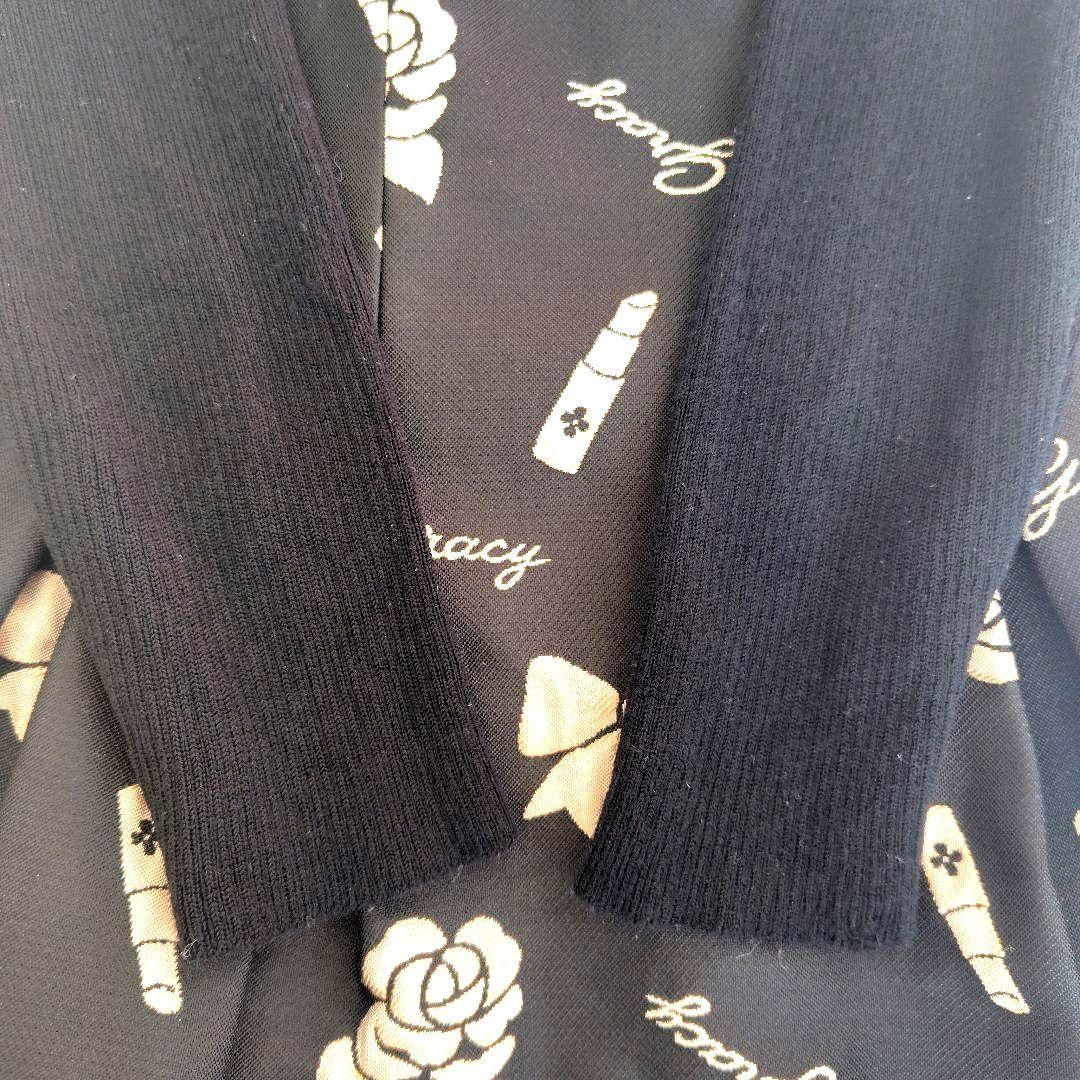 エムズグレイシー 花柄、リボン、リップ、ロゴ入り長袖ワンピース 40