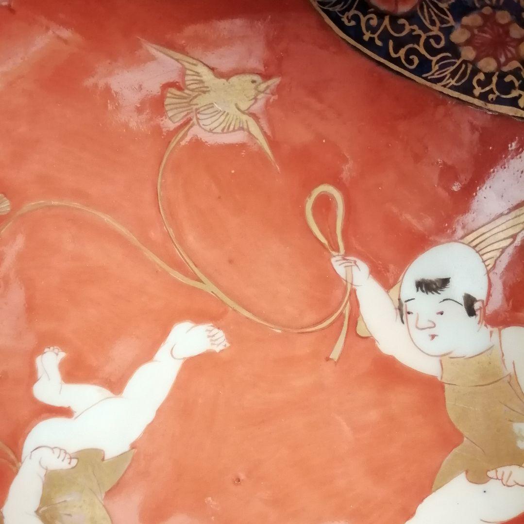 古伊万里　天使図　色絵　エンジェル　富貴長春　10角　大鉢