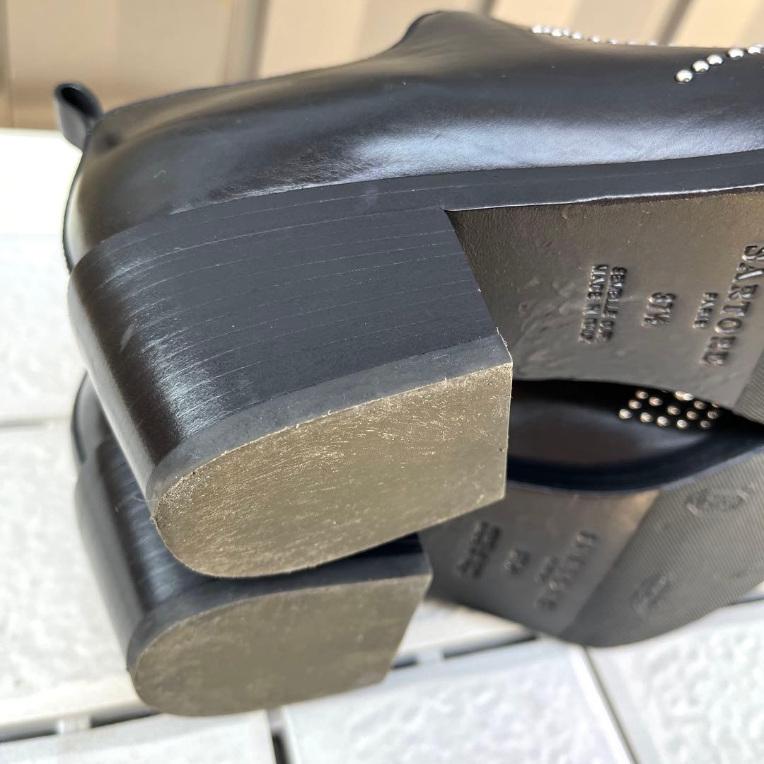 37.5 SARTORE ショートブーツ　黒　スタッズ　スリッポン　24.5