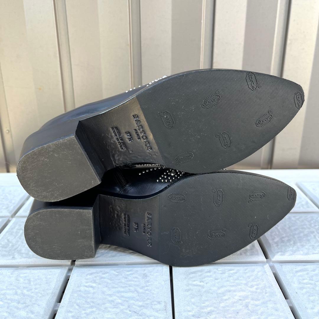 37.5 SARTORE ショートブーツ　黒　スタッズ　スリッポン　24.5