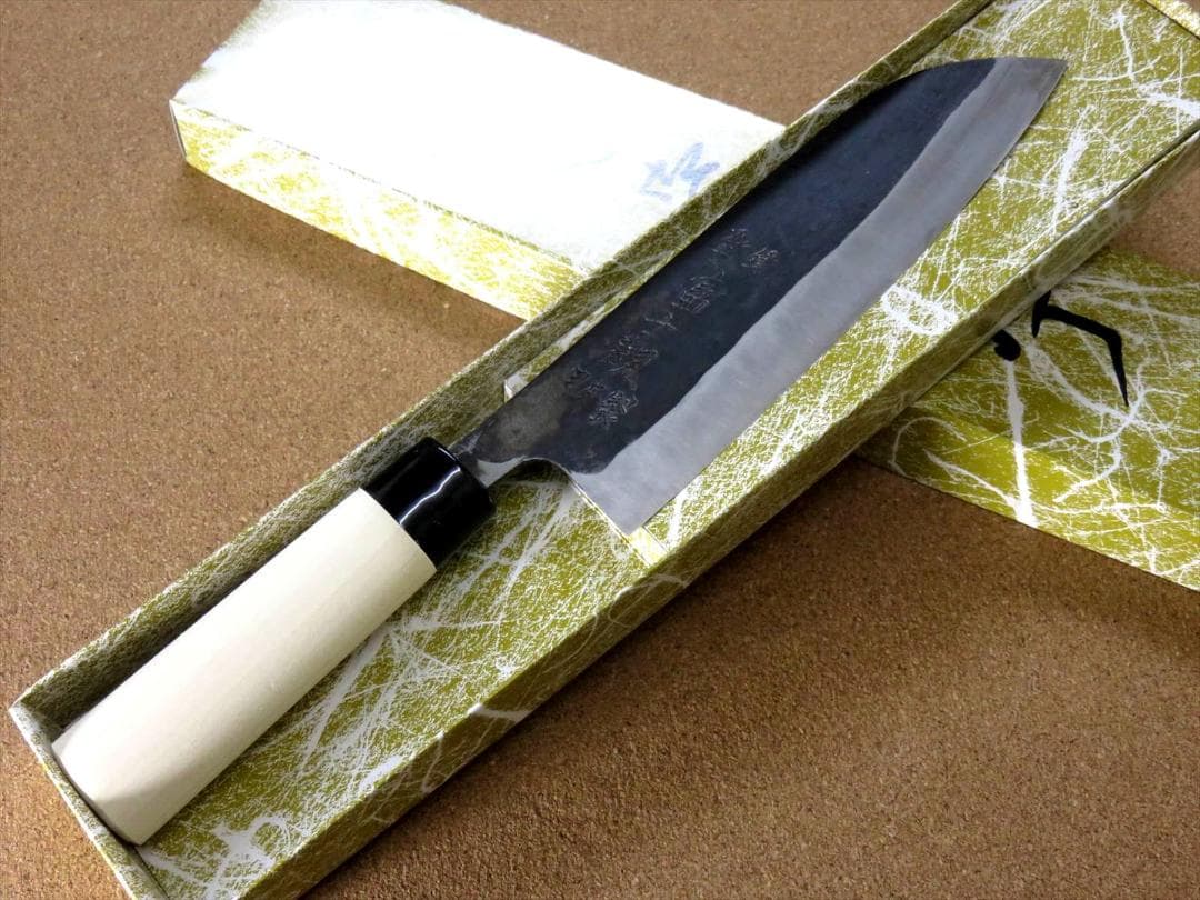 関の刃物 三徳包丁 180mm 黒打 青紙2号 軟鉄 魚 肉切 口金付 万能包丁