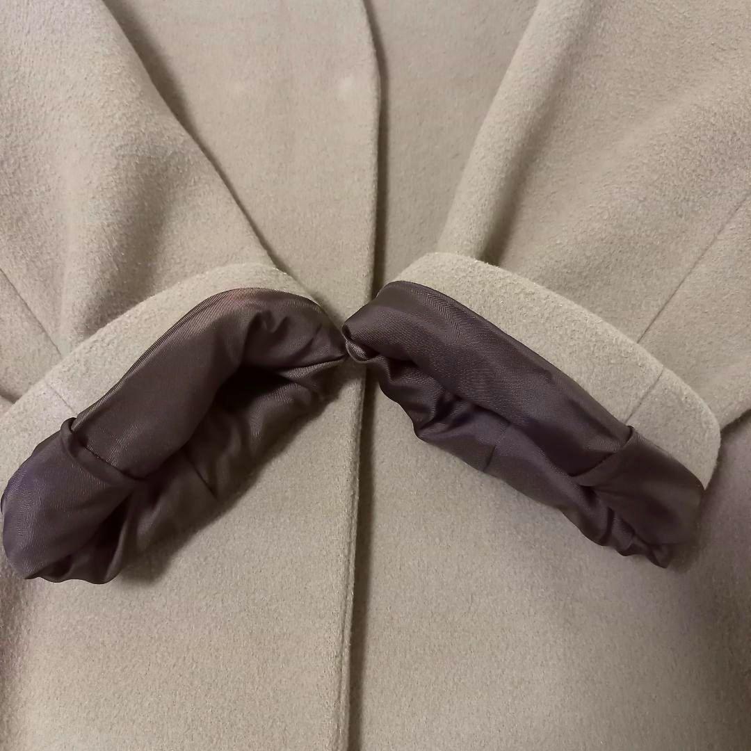 イエナ×高級マンテコ ノーカラーオーバーコート ロング グレージュ 38