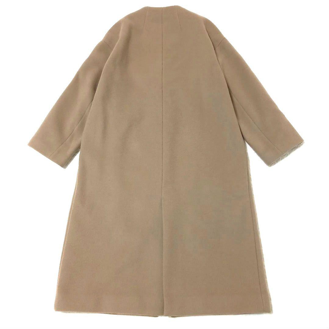 イエナ×高級マンテコ ノーカラーオーバーコート ロング グレージュ 38