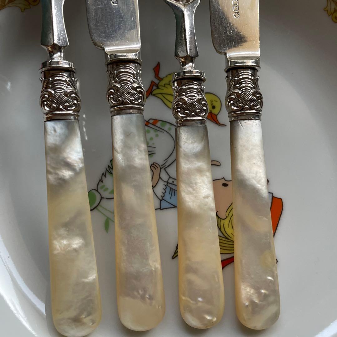 英国　マザーオブパール　白蝶貝　ナイフ＆フォーク　4本　アンティーク