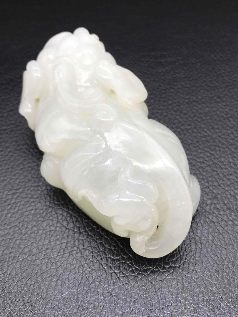 清時代　和田玉　純暖和田白玉彫り　貔貅 龍亀 瑞獣　古玉石　白玉(F-40)