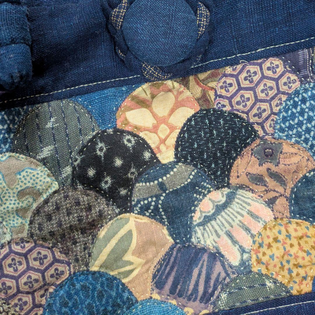 ハンドメイド 古布 パッチワーク トートバッグ 藍染 刺し子 クラムシェル