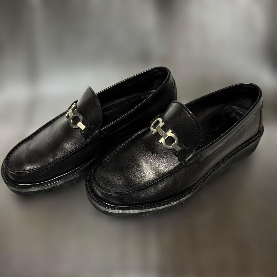 美品　フェラガモ・メンズ　ガンチーニ・ローファー　黒 サイズ7 1/2 希少