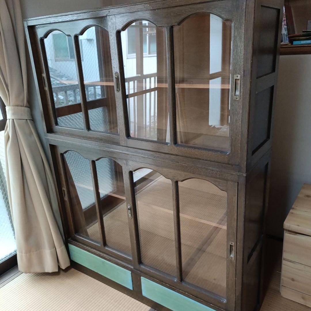 昭和レトロ　木製ディスプレイキャビネット　アンティーク