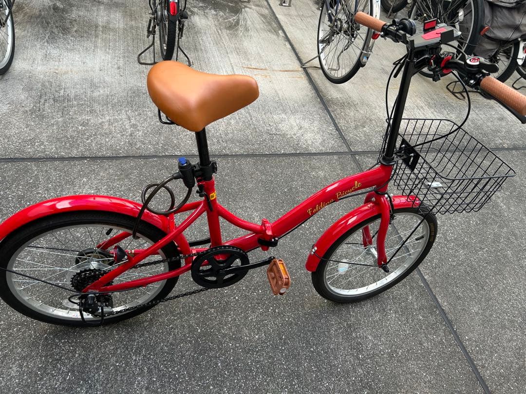 東京受渡 折り畳み自転車 20インチ 6段変速 赤 ライト・鍵・スマホホルダ付