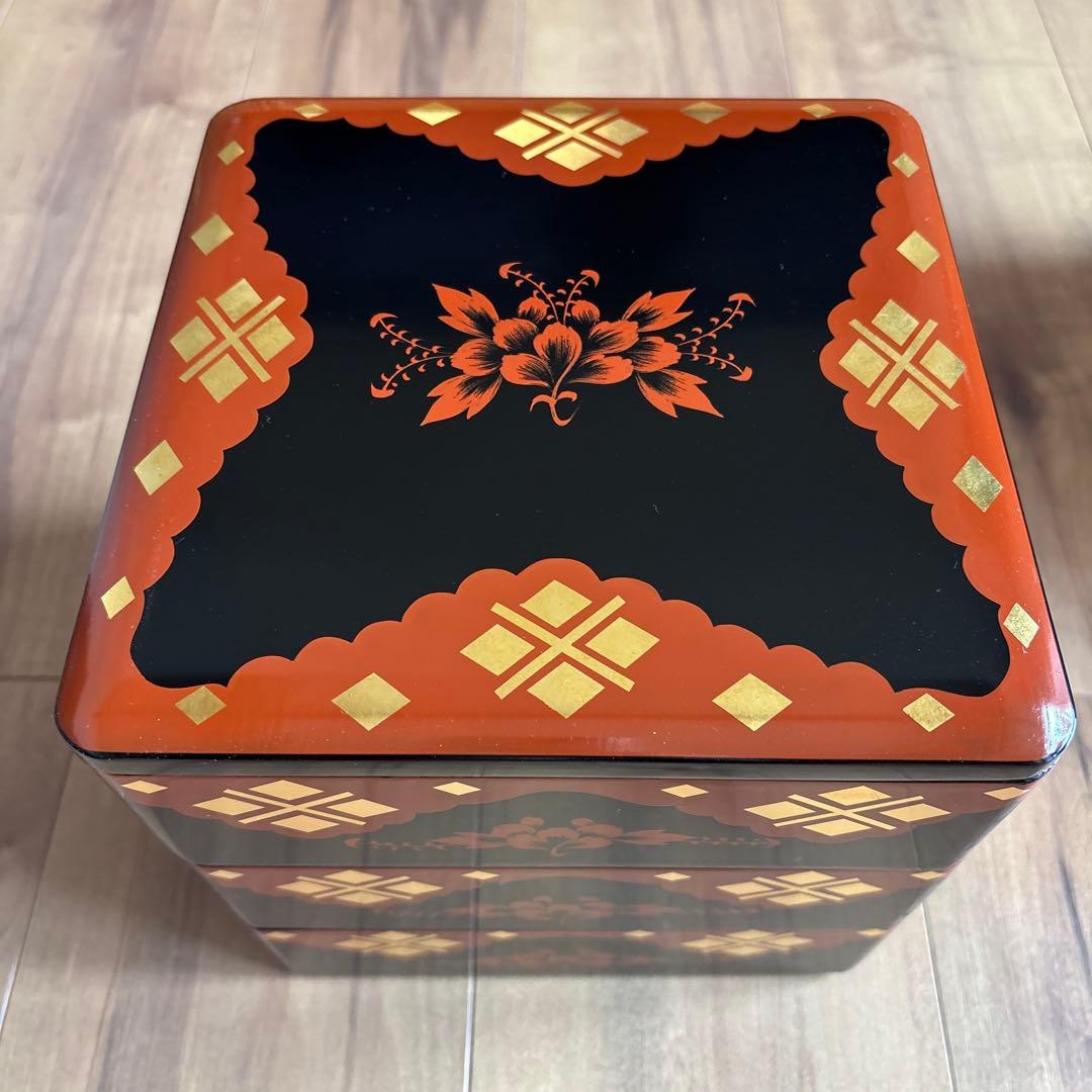 岩手県 丸三漆器 秀衡塗 三重箱 6.5寸 牡丹