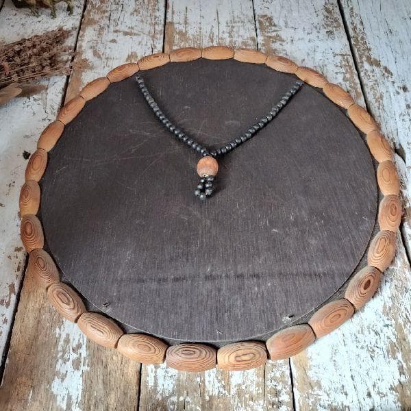 70-80s ヴィンテージ ラウンド ウッド フレーム ウォールミラー 壁掛け鏡