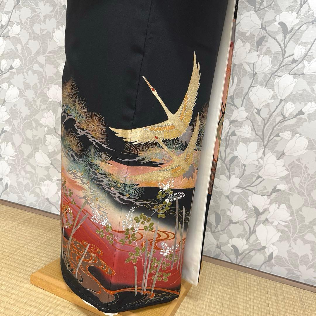 正絹 江戸褄 作家物 飛鶴に松 黒留袖