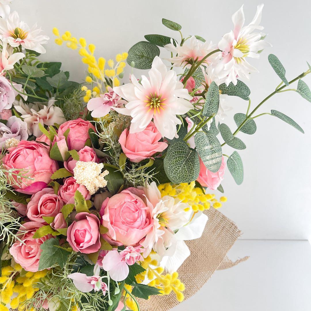 春を束ねた飾る花束ブーケ｜ミモザ・クリスマスローズ・薔薇 光触媒フラワー