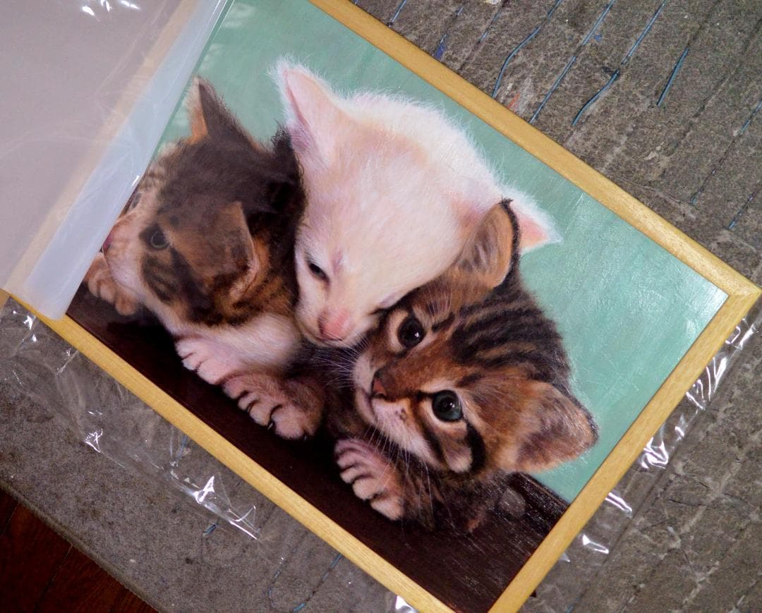 アクリル画　仲良し仔猫　Ａ２
