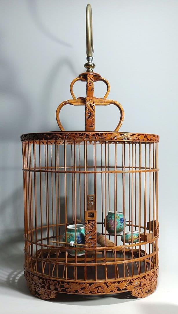 竹製 鳥籠 龍(ドラゴン)の透かし彫 38頭