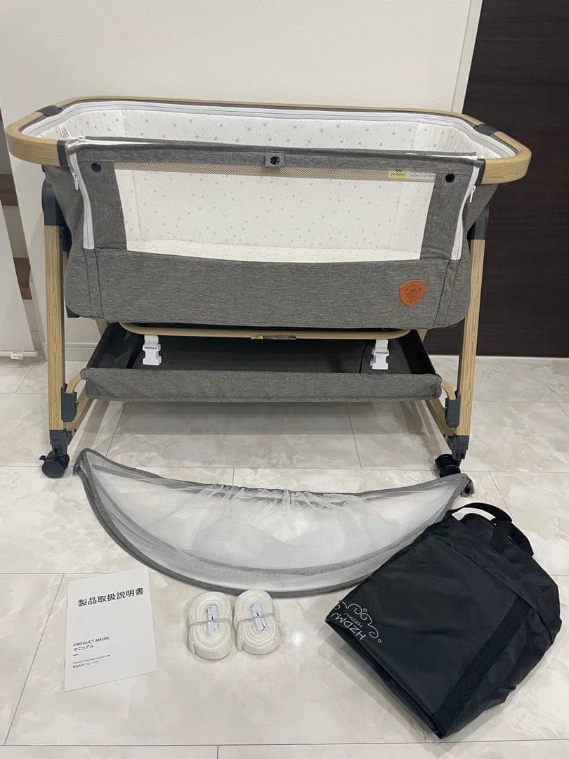 本日15時までです【新品・未使用】訳あり　HZDMJ ベビーベッド　グレー