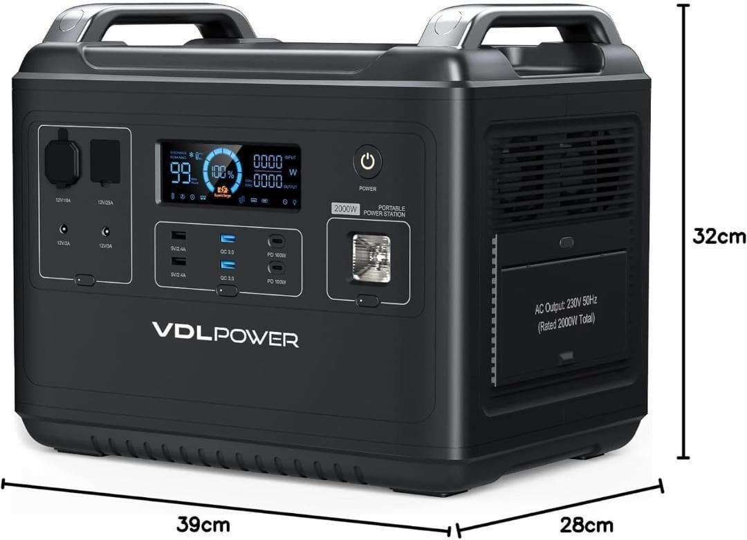 VDLポータブル電源 2000W 大容量 リン酸鉄リチウム電池