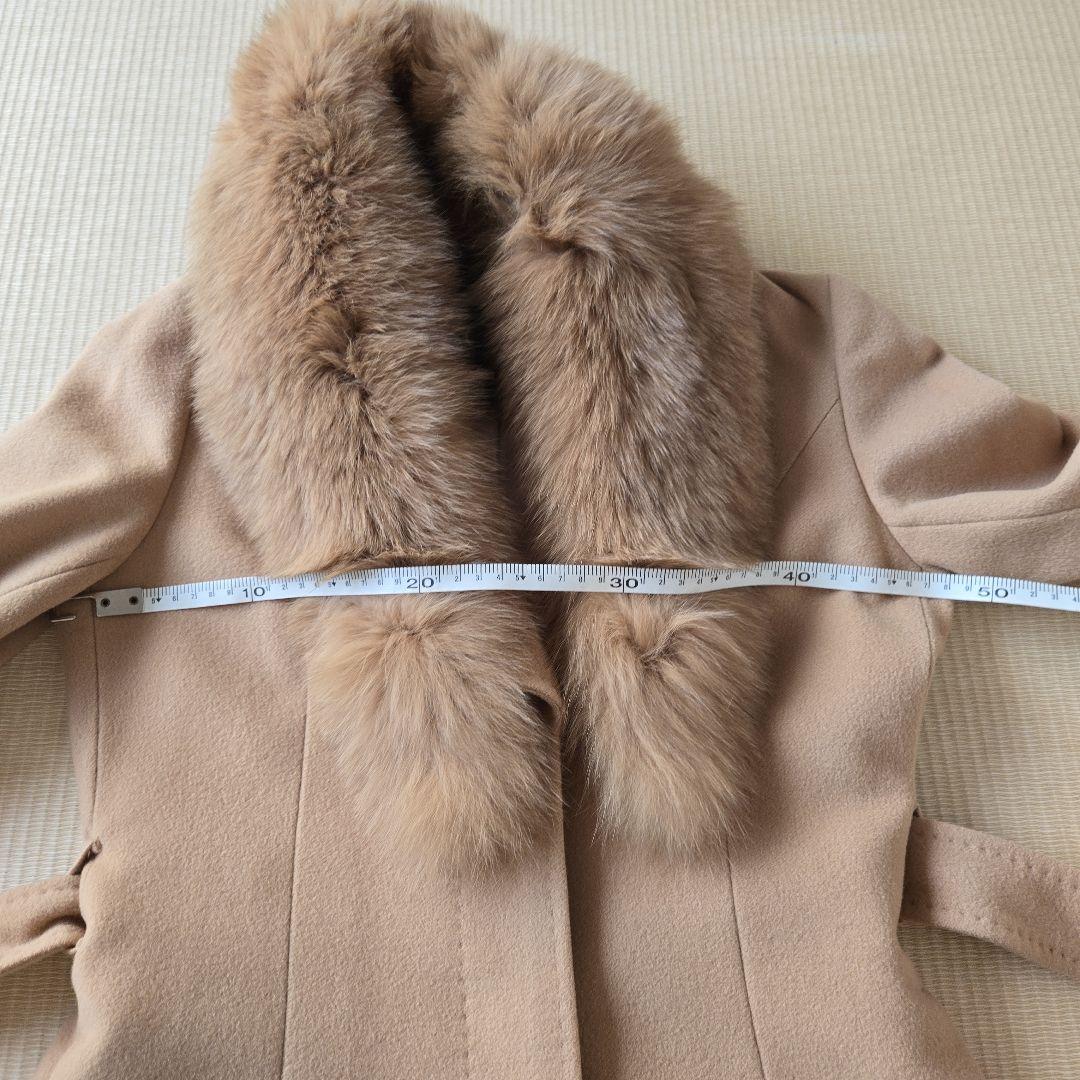 クードシャンス ベージュフォックスファー付きウール・カシミア混 コート