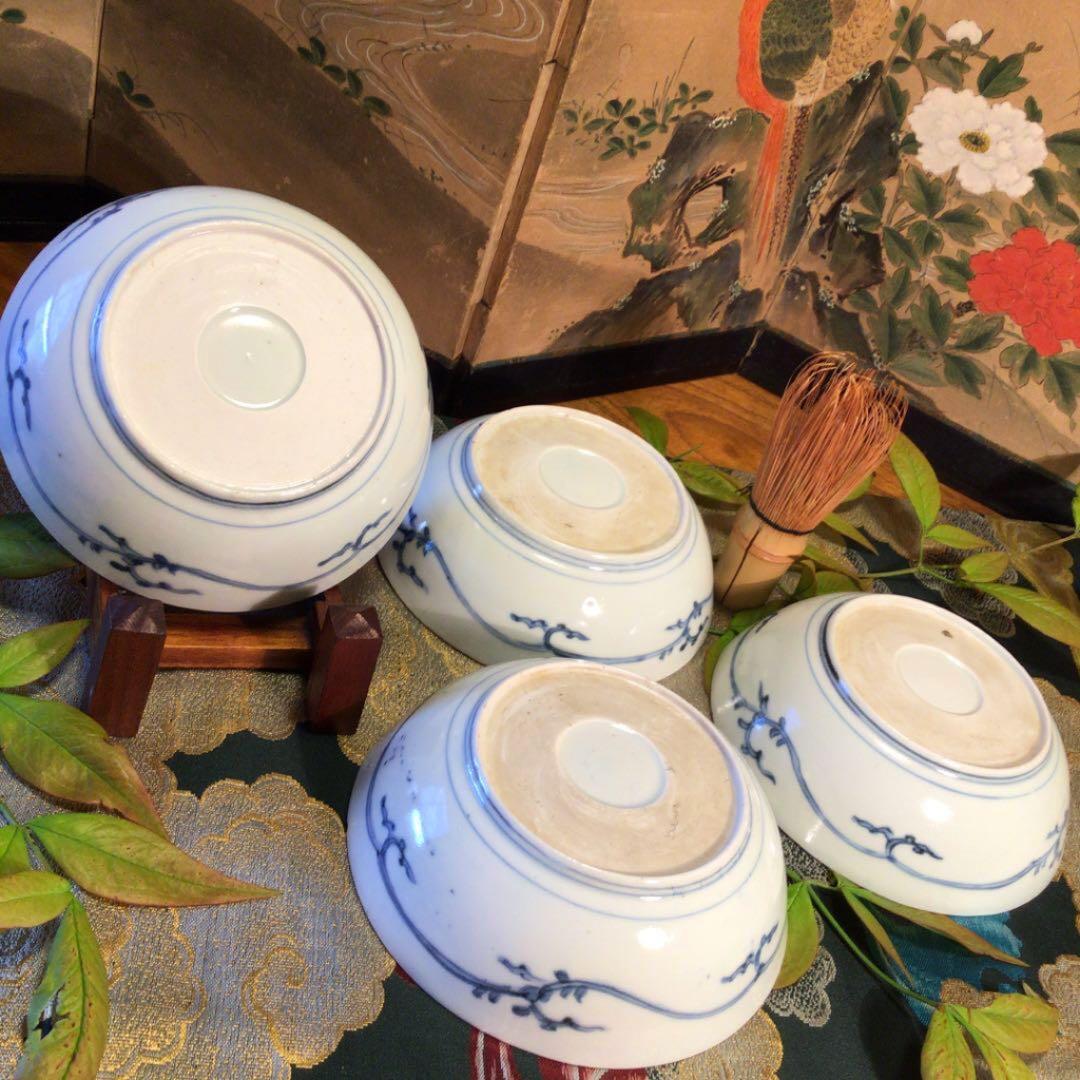 A344 古伊万里　染付　蛸唐草紋様　膾皿　　4客