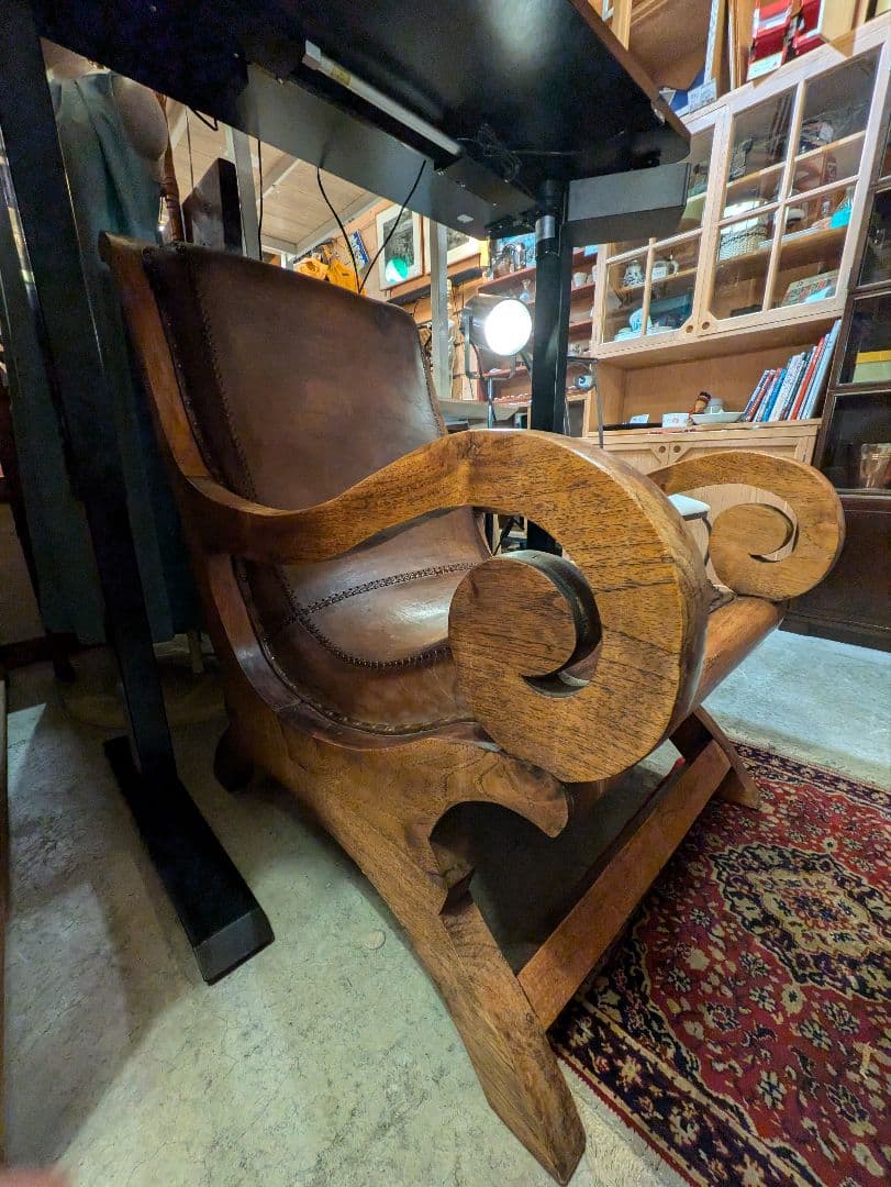 アジアン家具 本革ラウンジチェアー リラックス ヴィンテージ アンティーク