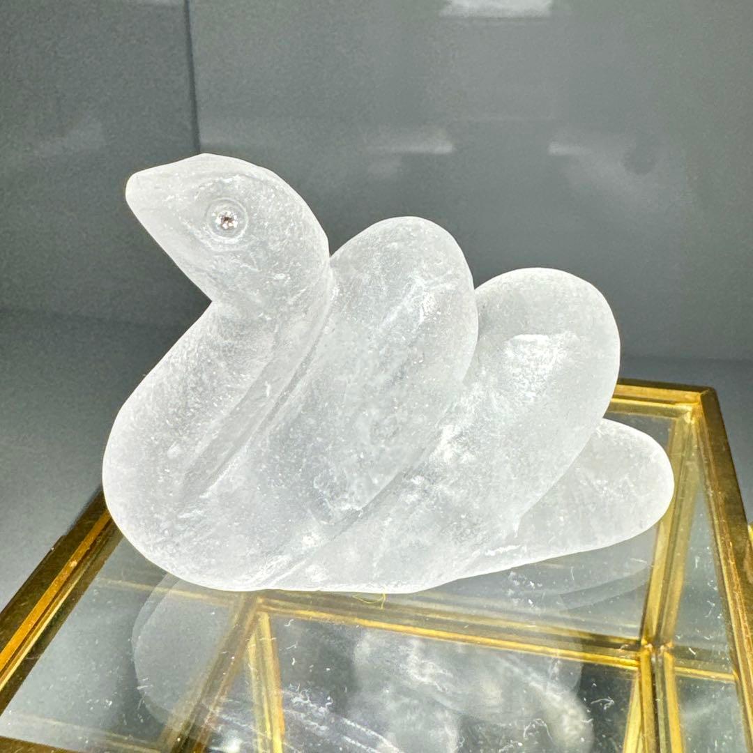 ホワイトスネークダイヤモンド入り手彫り水晶白蛇水晶NO 25-1177