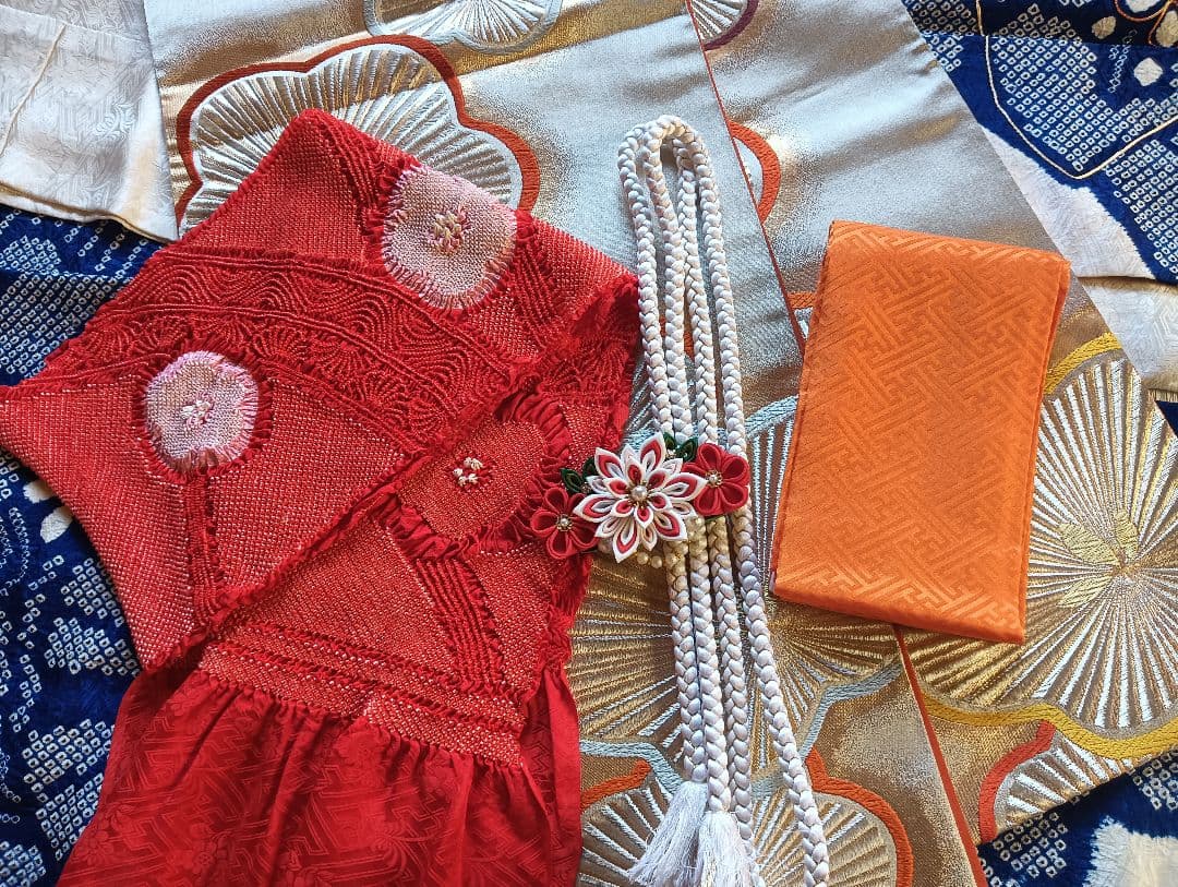 レトロモダン トールサイズ　振袖フルセット　絞り　青　丈166 裄69　美品