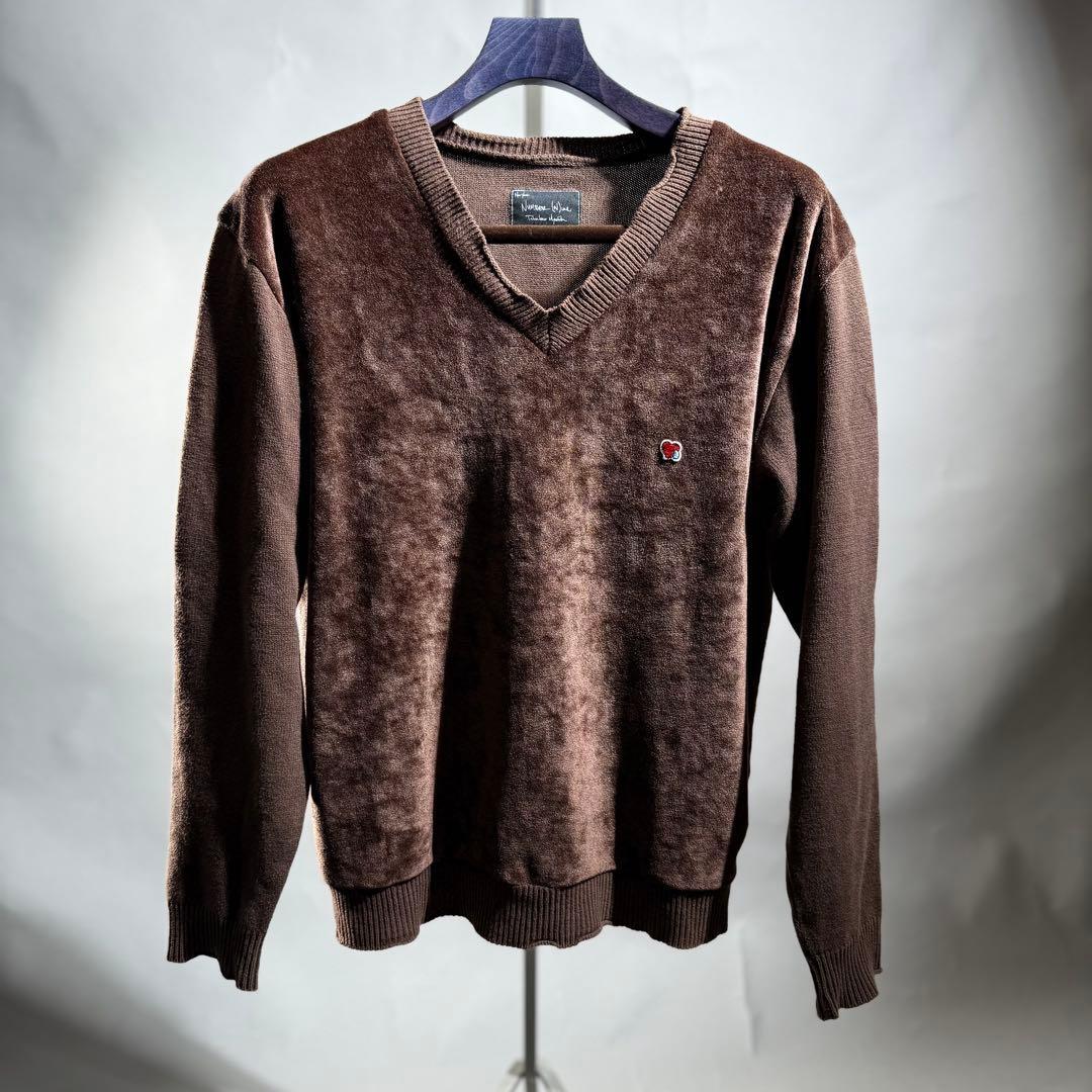 03AW NUMBER(N)INE ハート涙パッチベロア切替ニット size2