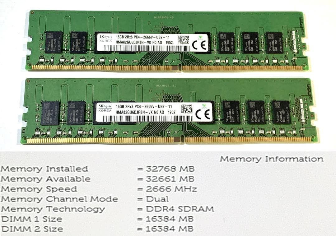 SKhynix DDR4 DDR4-2666V 16GB×2枚 32GB セット