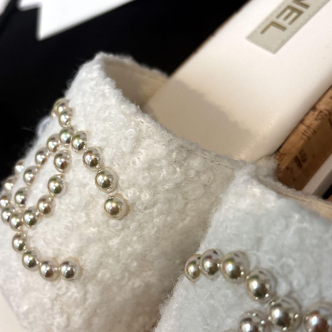 【未使用】　シャネル　パール　ココマーク　ツイード　フラットサンダル　24S