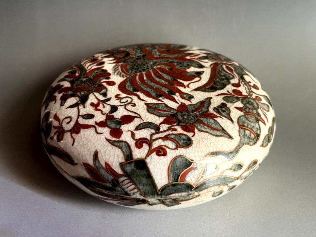 蓋物■明代 呉須赤絵 喰籠 鳳凰 瑞鳥 貫入 果盒 五彩 古玩 極上品 骨董■