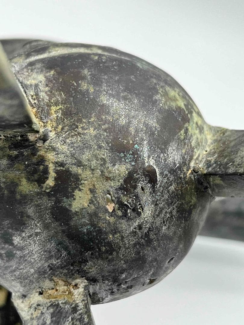 中国古美術　戦国から漢時代　青銅　ブロンズ　三足爵盃　酒具　極最工(C-72)