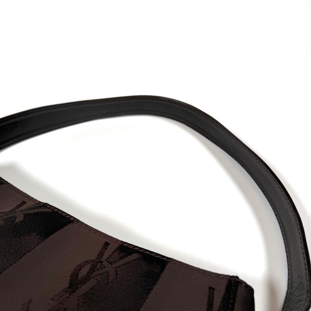 【極美品】イヴサンローラン　ワンショルダーバッグ　ナイロン　yslロゴ　ブラウン