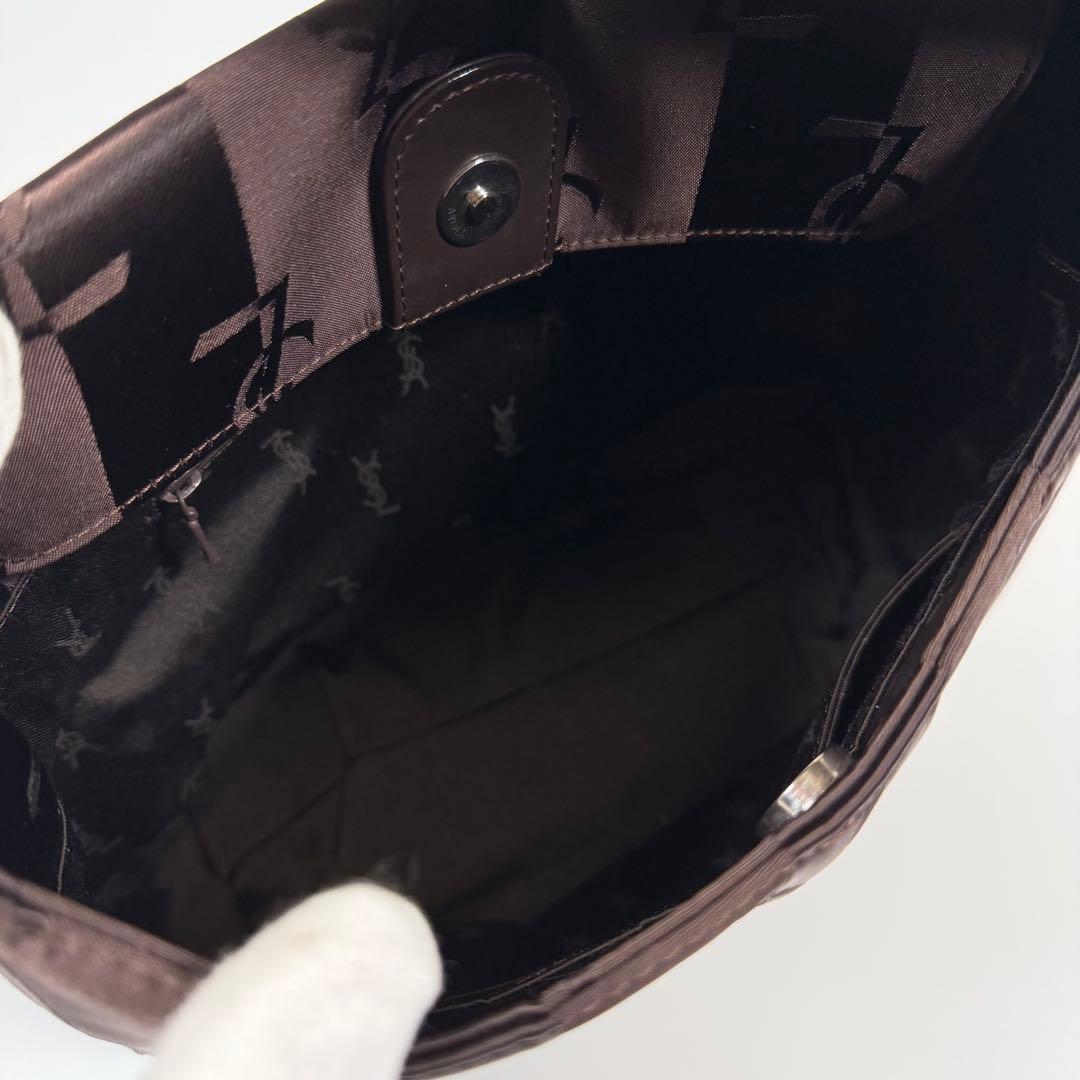 【極美品】イヴサンローラン　ワンショルダーバッグ　ナイロン　yslロゴ　ブラウン