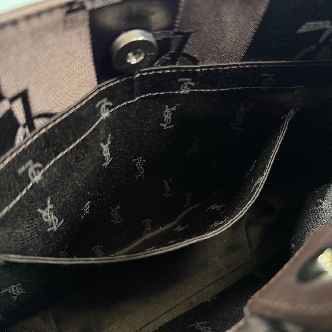 【極美品】イヴサンローラン　ワンショルダーバッグ　ナイロン　yslロゴ　ブラウン