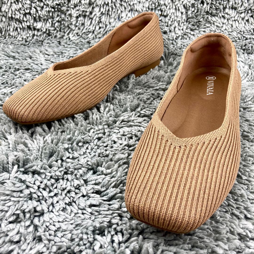 極美品 VIVAIA フラットシューズ スクエアトゥ ニットパンプス23.5
