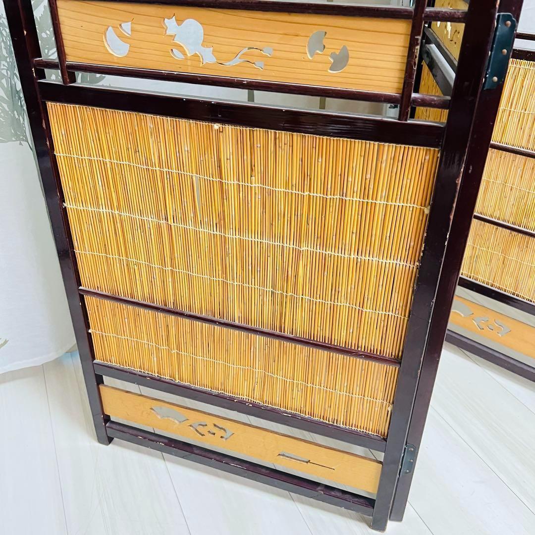 レトロ　￼和風　屏风　衝立　4つ折り　古風