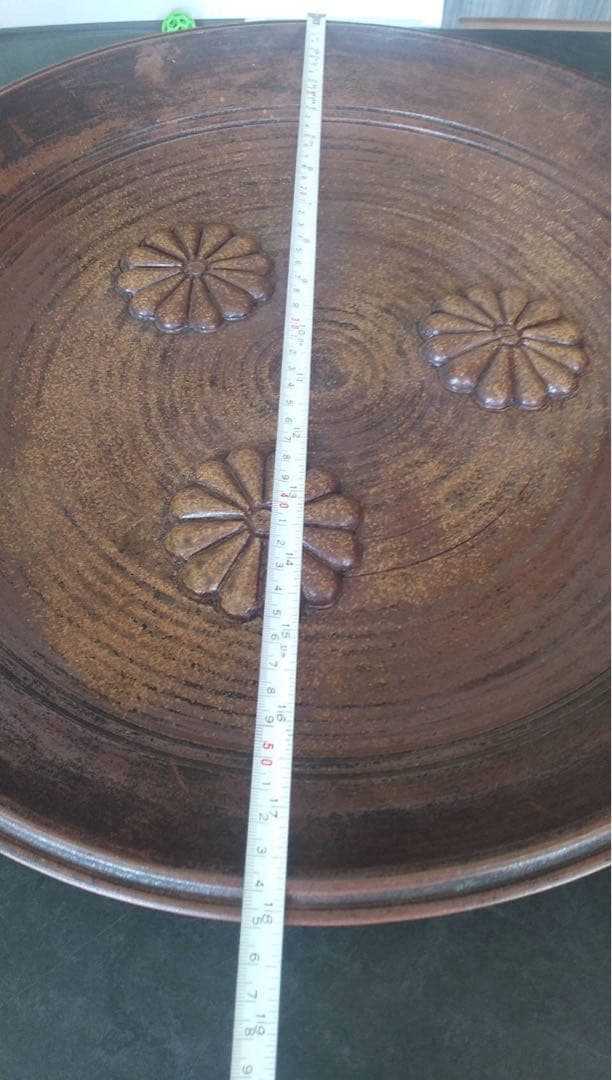 古備前　六古窯　登り窯　江戸時代　天皇家　十二菊紋　胡麻　陶印　大皿　古美術