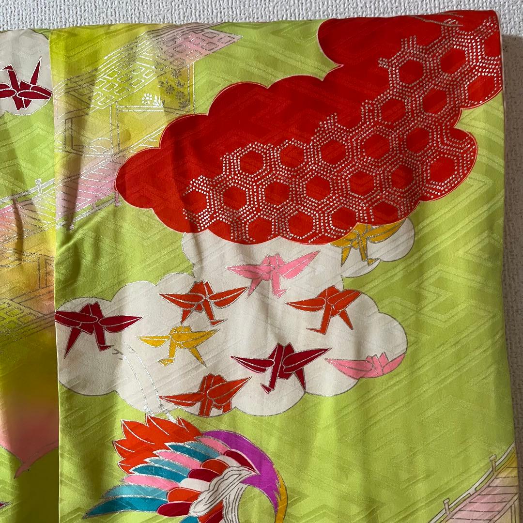 七五三　7歳　黄緑　アンティーク　着物セット